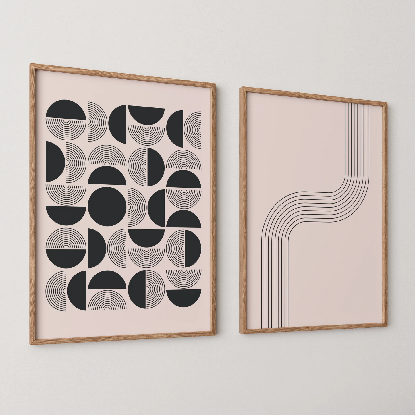 Modern Abstract Lines, Set of 2, Black & White Mid Century Aesthetic Wall Art