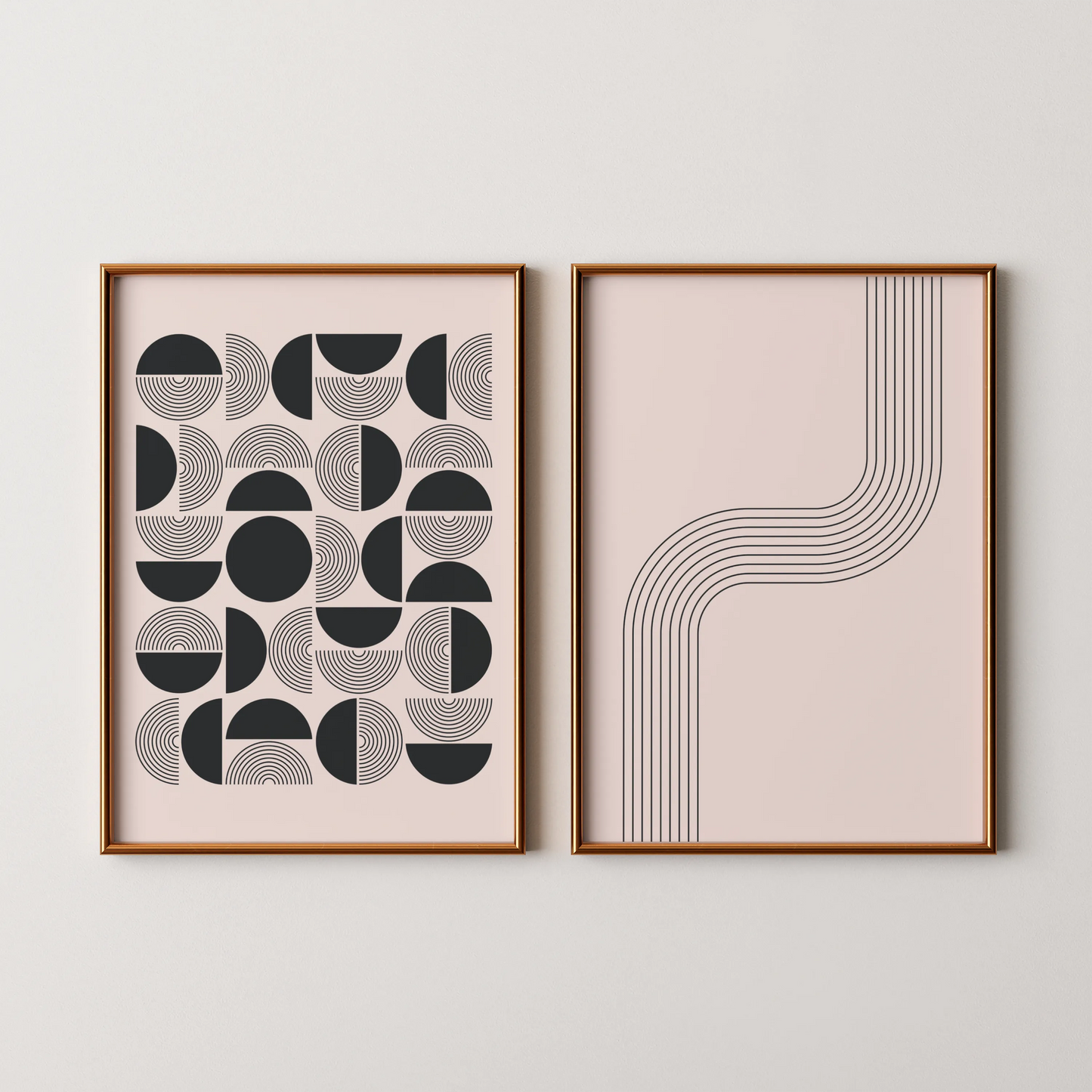 Modern Abstract Lines, Set of 2, Black & White Mid Century Aesthetic Wall Art