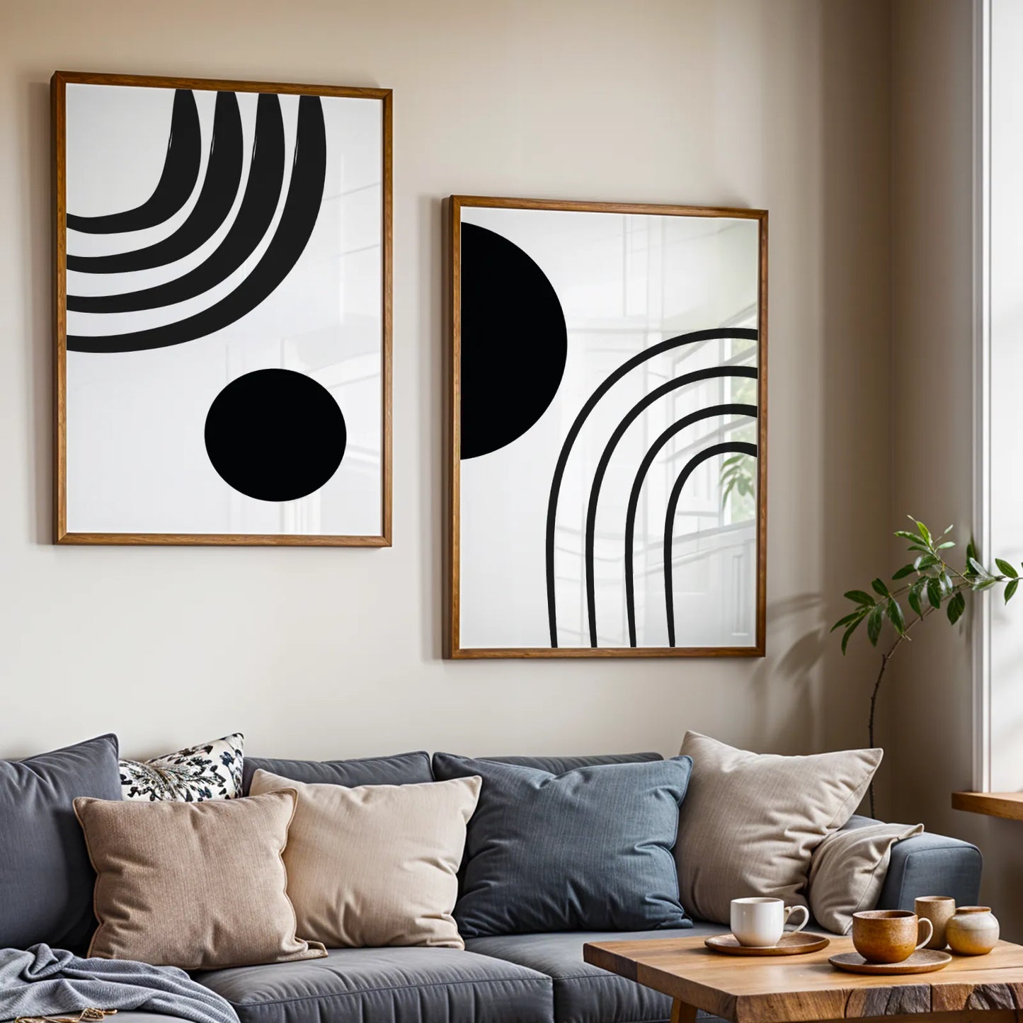 Modern Abstract Lines, Set of 2, Mid Century Aesthetic Wall Art