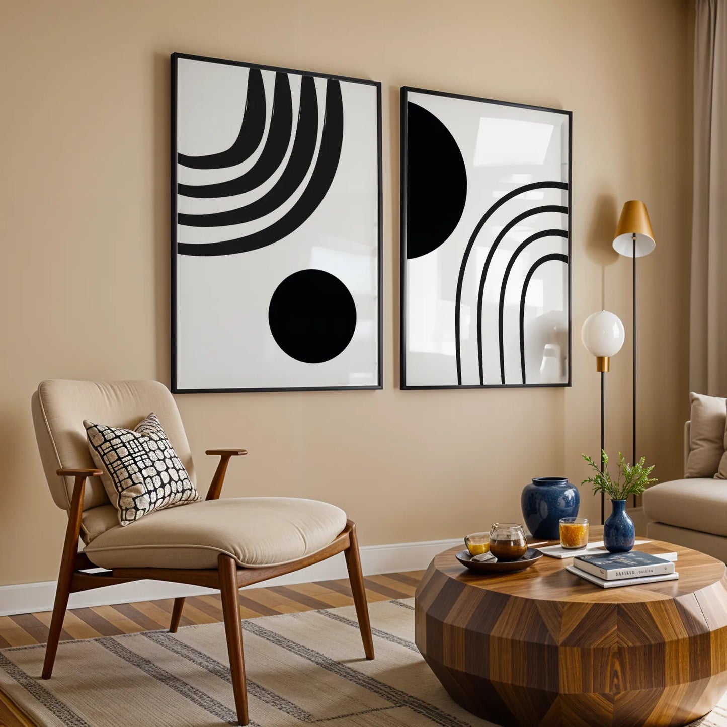 Modern Abstract Lines, Set of 2, Mid Century Aesthetic Wall Art