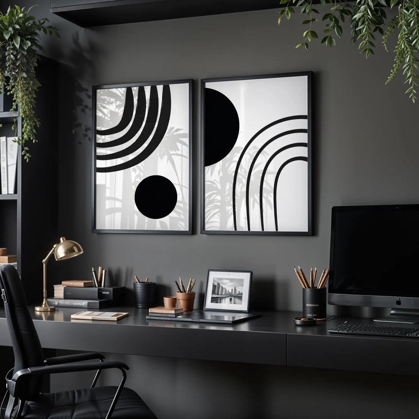 Modern Abstract Lines, Set of 2, Mid Century Aesthetic Wall Art
