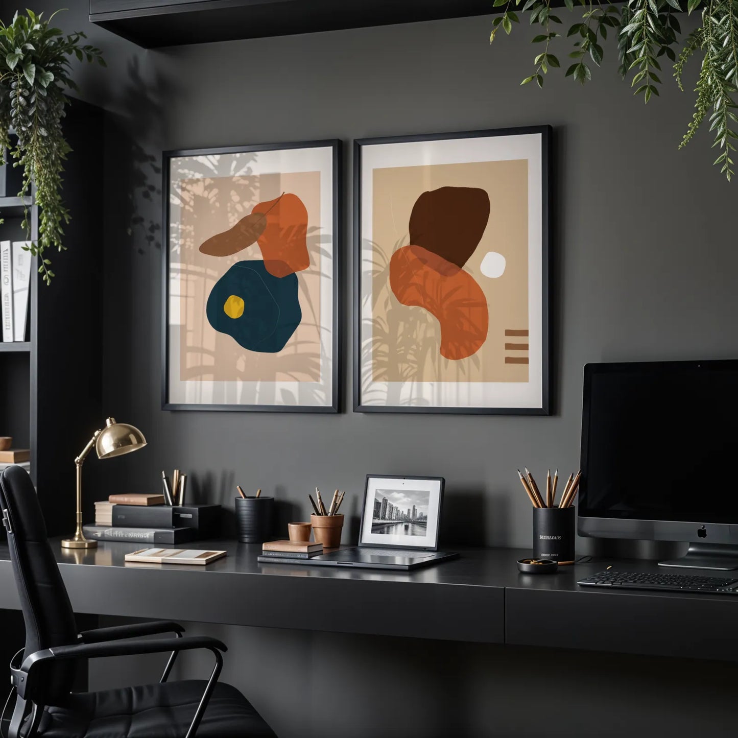 Modern Abstract, Set of 2, Mid Century Aesthetic Wall Art
