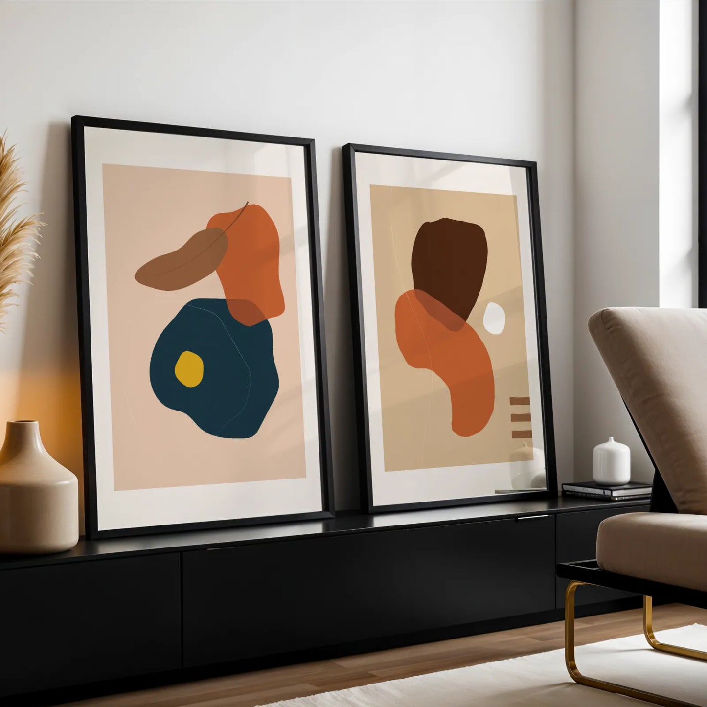 Modern Abstract, Set of 2, Mid Century Aesthetic Wall Art