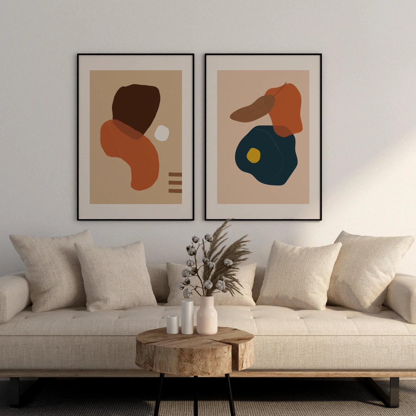 Modern Abstract, Set of 2, Mid Century Aesthetic Wall Art