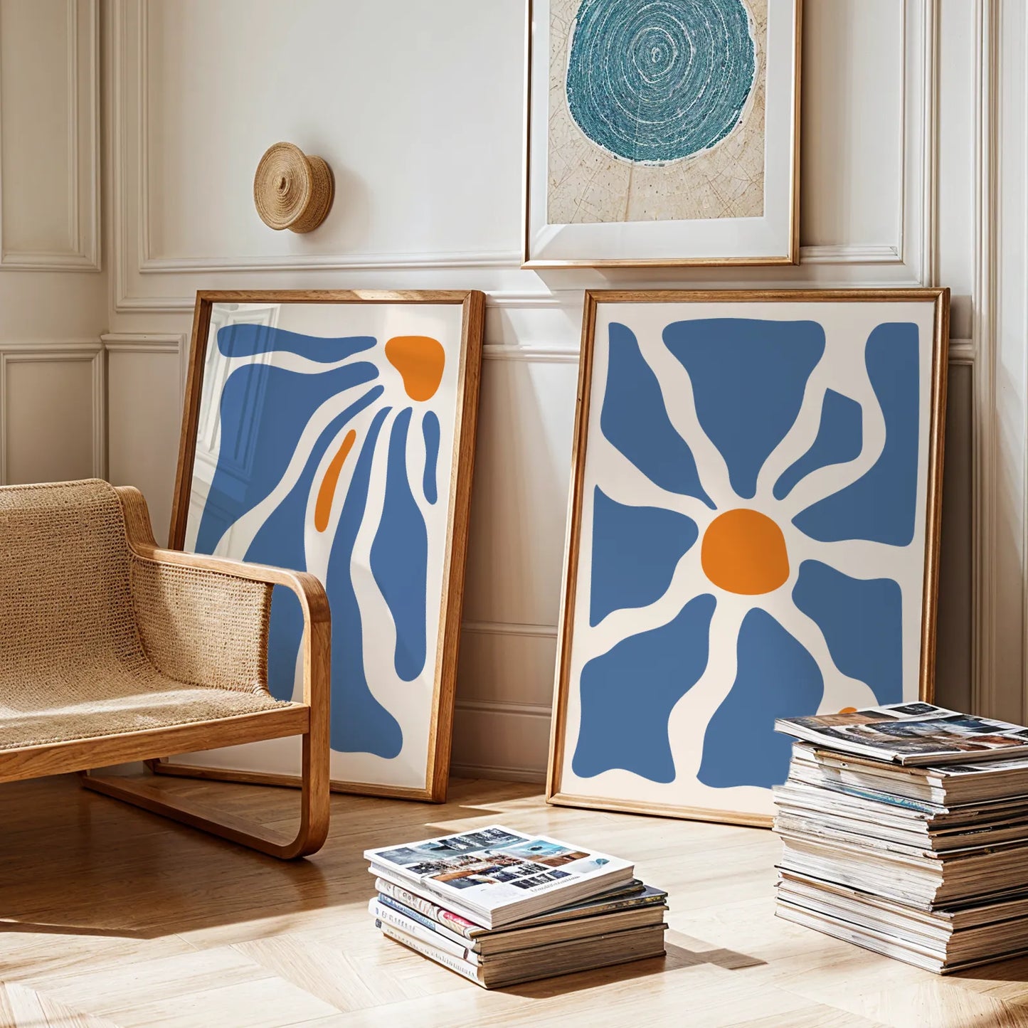 Modern Boheme FLower, Set of 2, Mid Century Aesthetic Wall Art