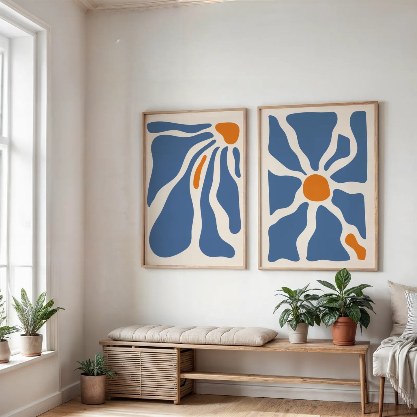 Modern Boheme FLower, Set of 2, Mid Century Aesthetic Wall Art