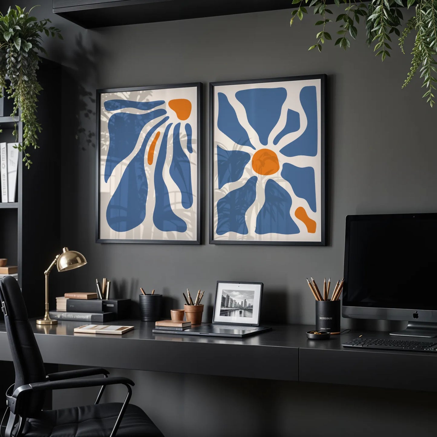 Modern Boheme FLower, Set of 2, Mid Century Aesthetic Wall Art