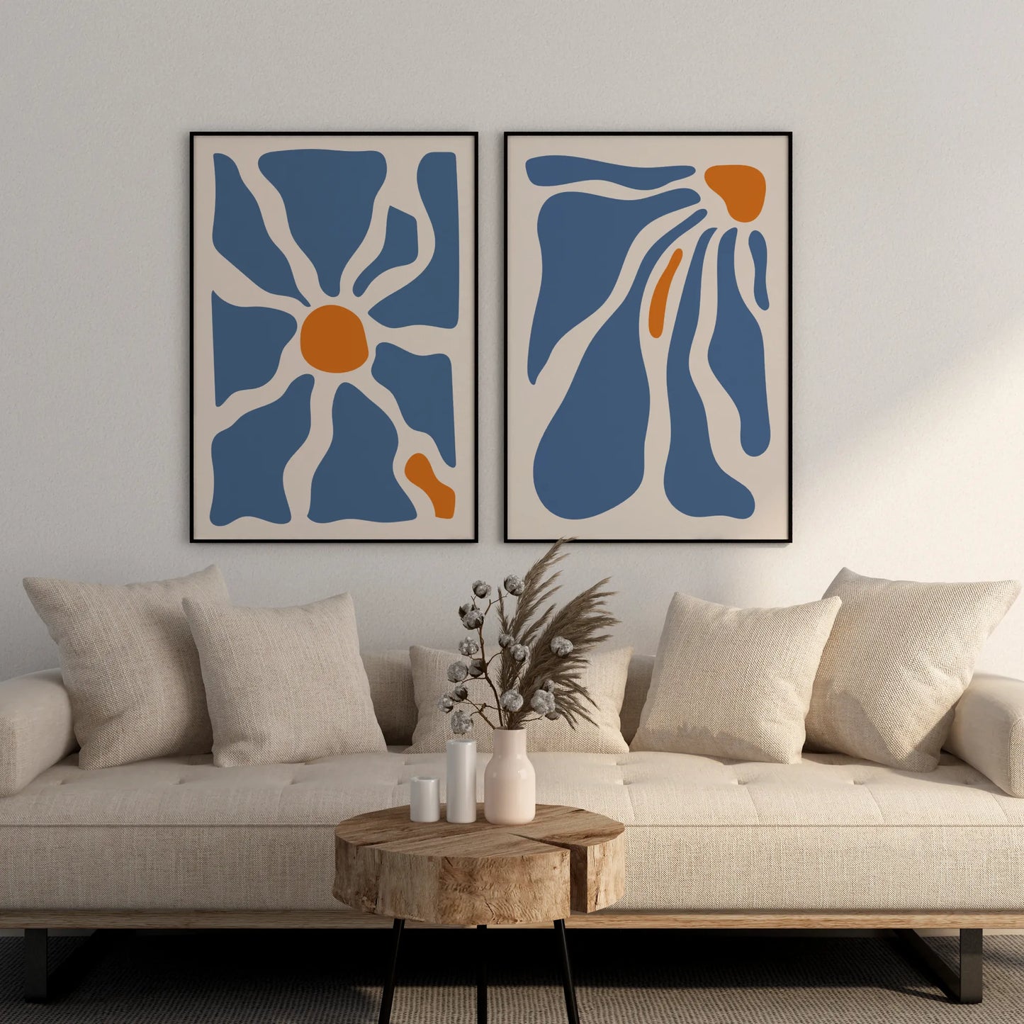 Modern Boheme FLower, Set of 2, Mid Century Aesthetic Wall Art
