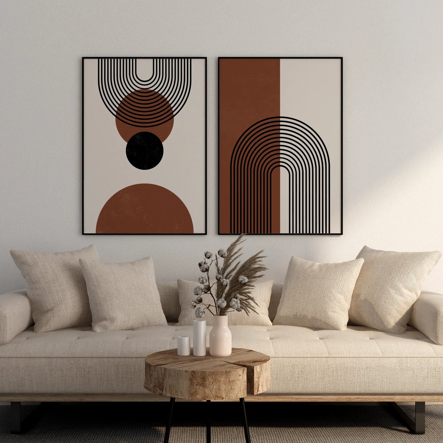 Modern Boheme Flower, Set of 2, Mid Century Aesthetic Wall Painting