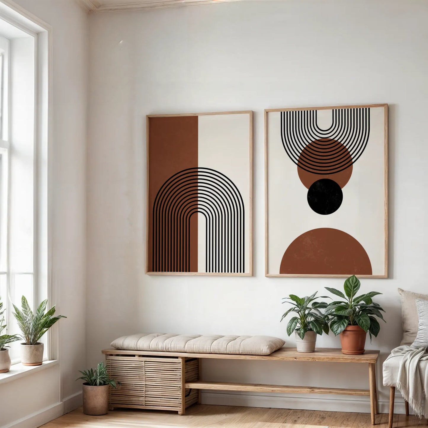 Modern Boheme Flower, Set of 2, Mid Century Aesthetic Wall Painting