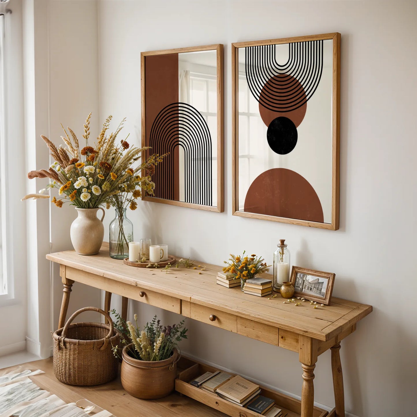 Modern Boheme Flower, Set of 2, Mid Century Aesthetic Wall Painting