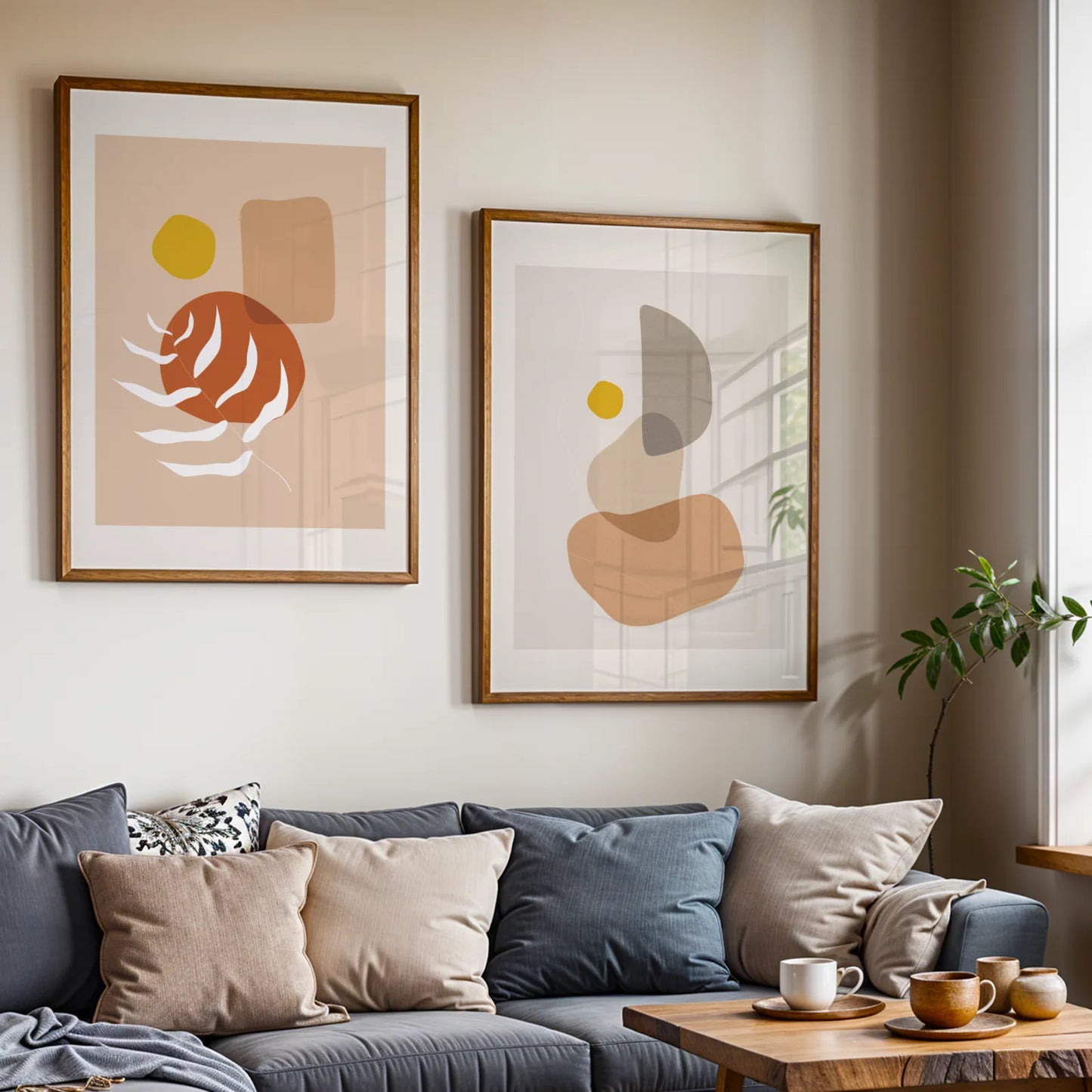 Modern Boheme Leaves I, Set of 2, Mid Century Aesthetic Wall Art