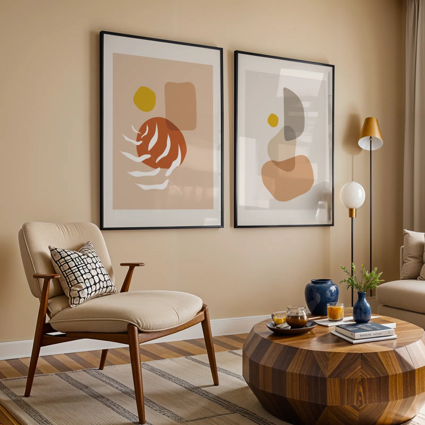 Modern Boheme Leaves I, Set of 2, Mid Century Aesthetic Wall Art