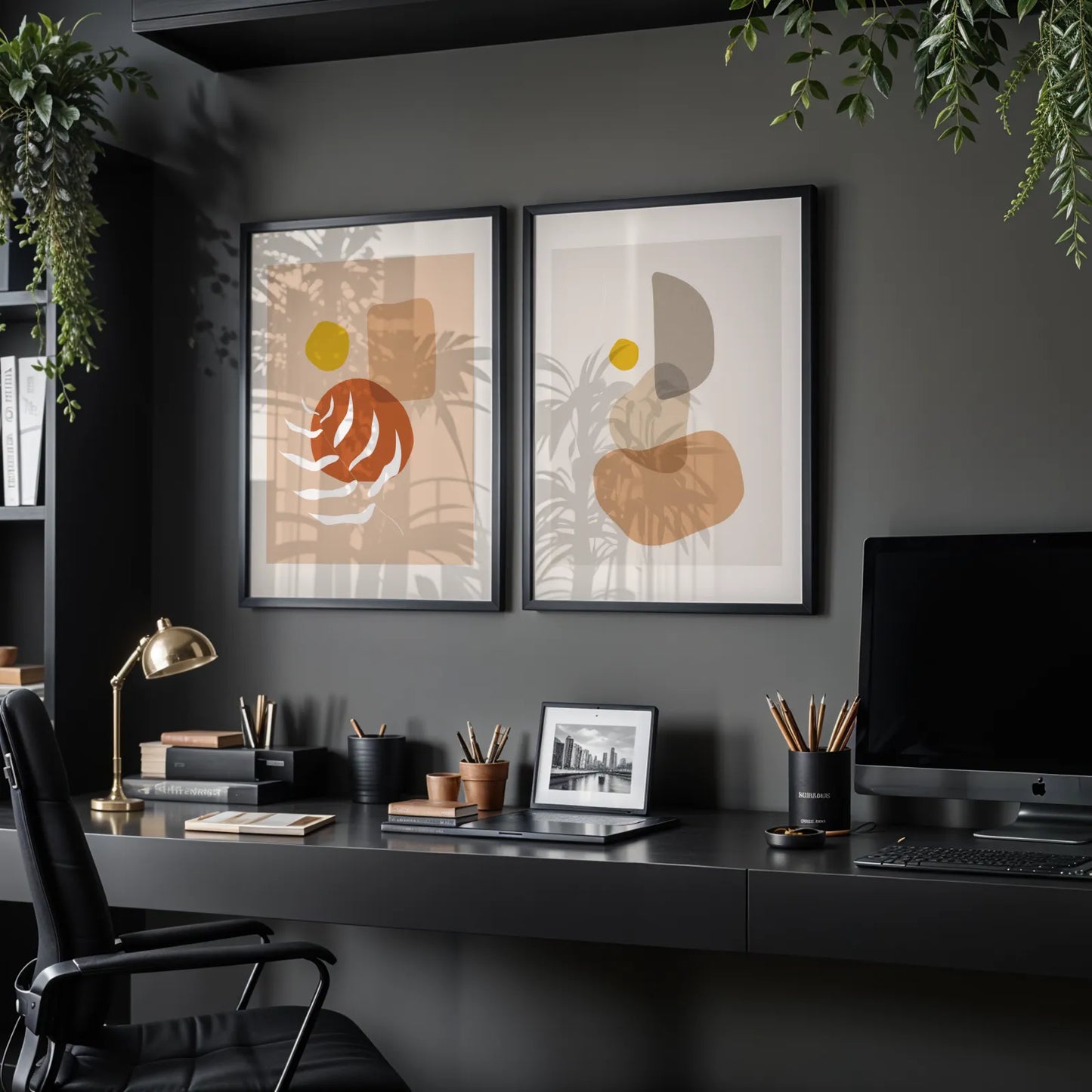 Modern Boheme Leaves I, Set of 2, Mid Century Aesthetic Wall Art