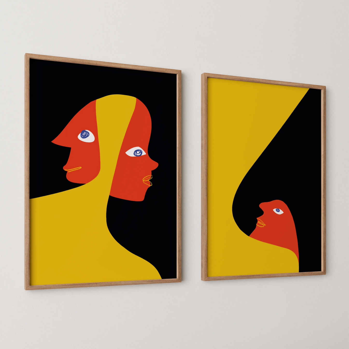 Modern Bold Abstract, Set of 2, Black & Yellow Mid Century Aesthetic Wall Art