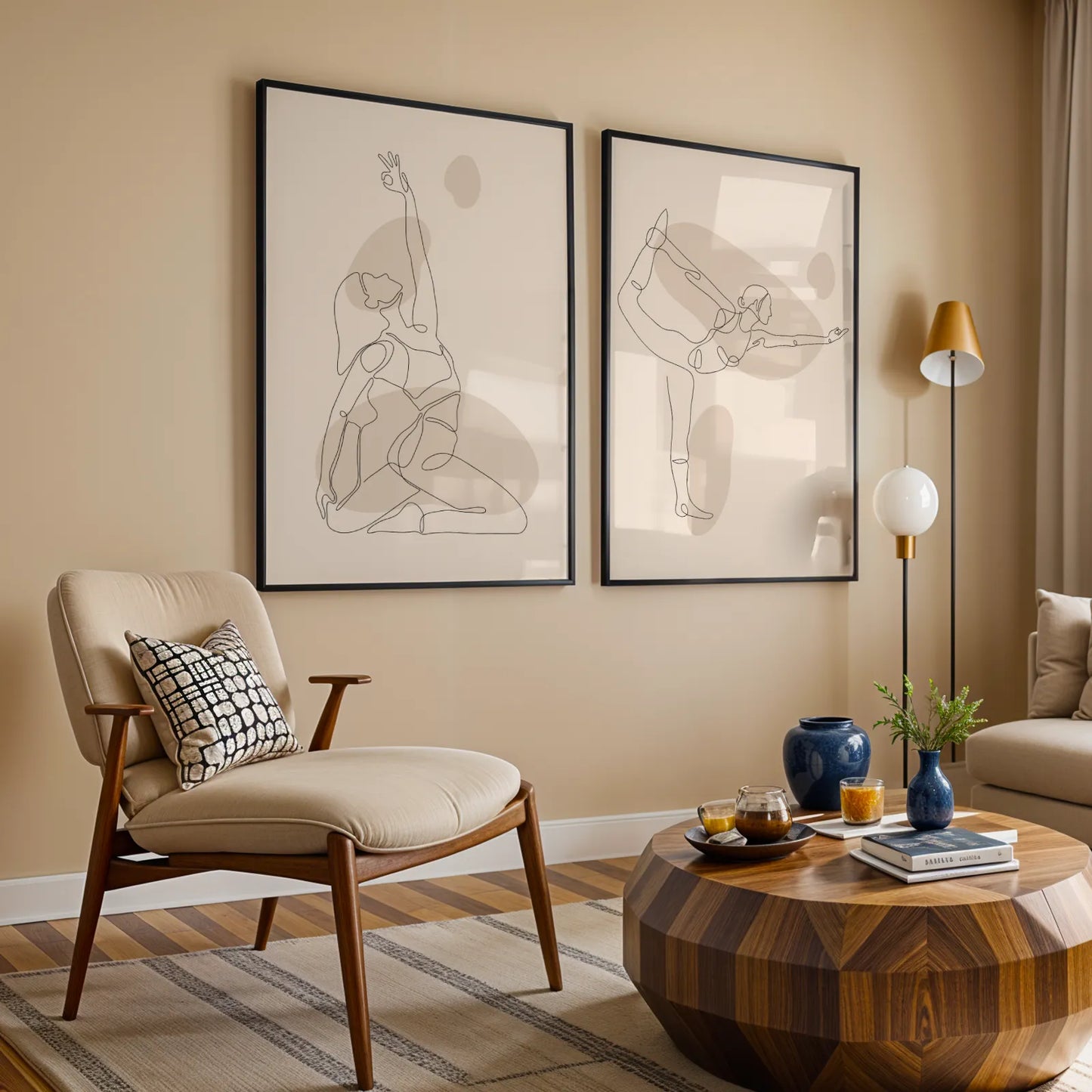 Modern Line Art, Set of 2, Mid Century Aesthetic Wall Art