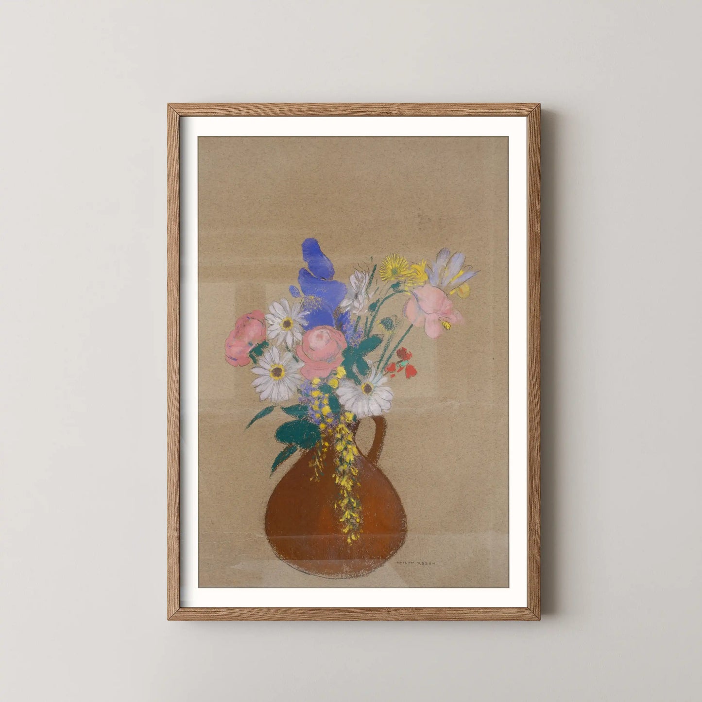 Bouquet of flowers in a brown clay vase by Odilon Redon (1900–1916)
