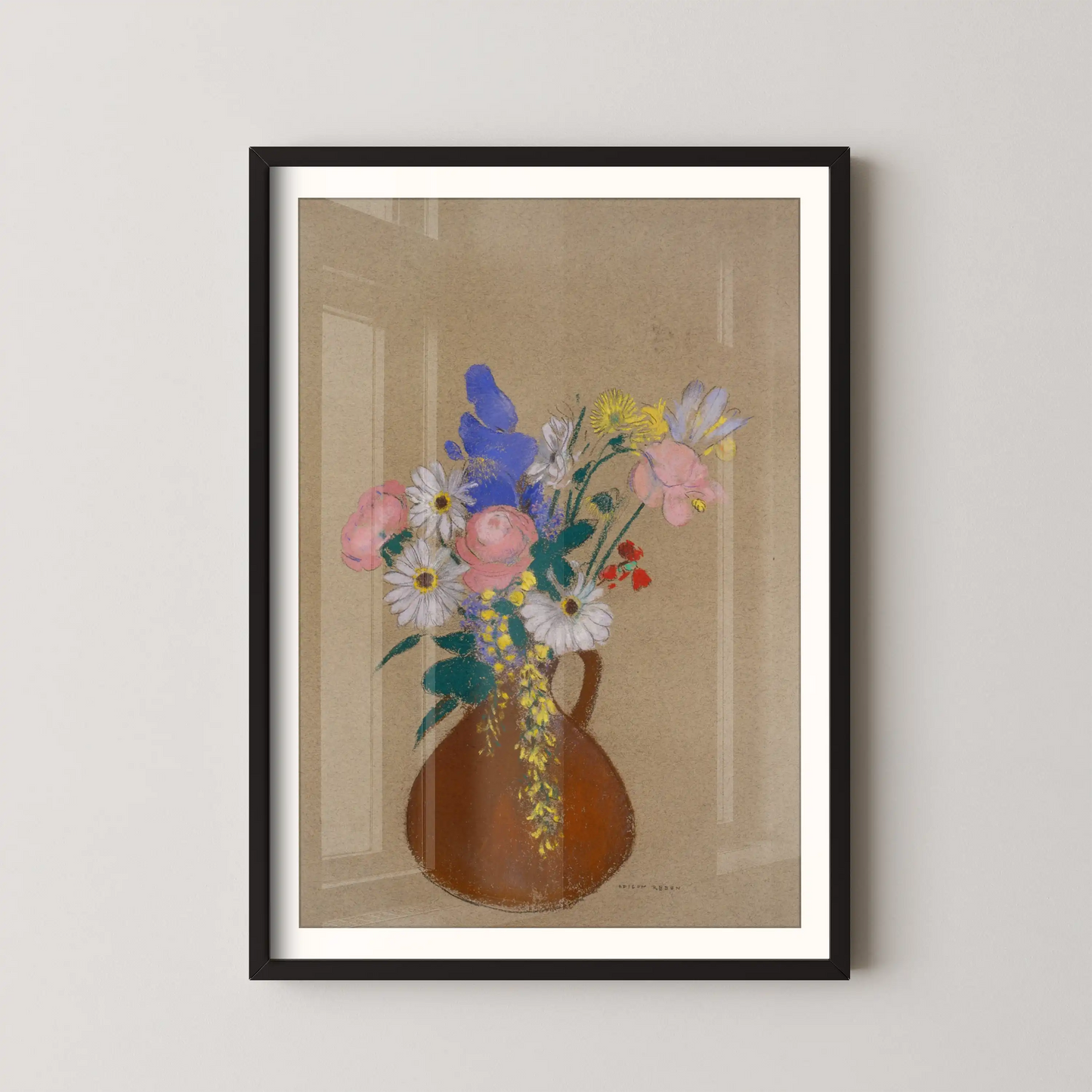 Bouquet of flowers in a brown clay vase by Odilon Redon (1900–1916)