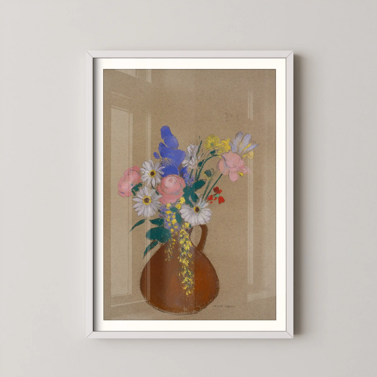Bouquet of flowers in a brown clay vase by Odilon Redon (1900–1916)
