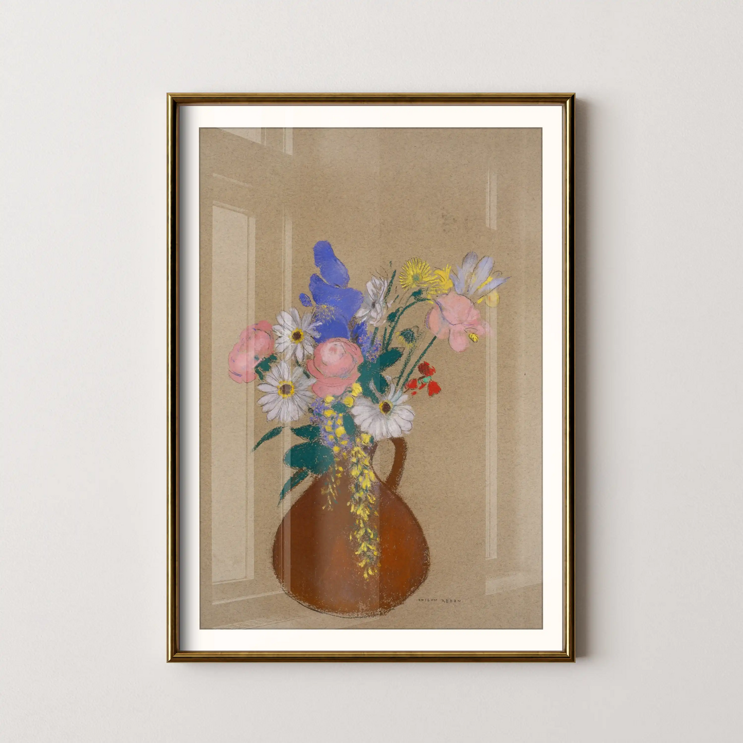 Bouquet of flowers in a brown clay vase by Odilon Redon (1900–1916)