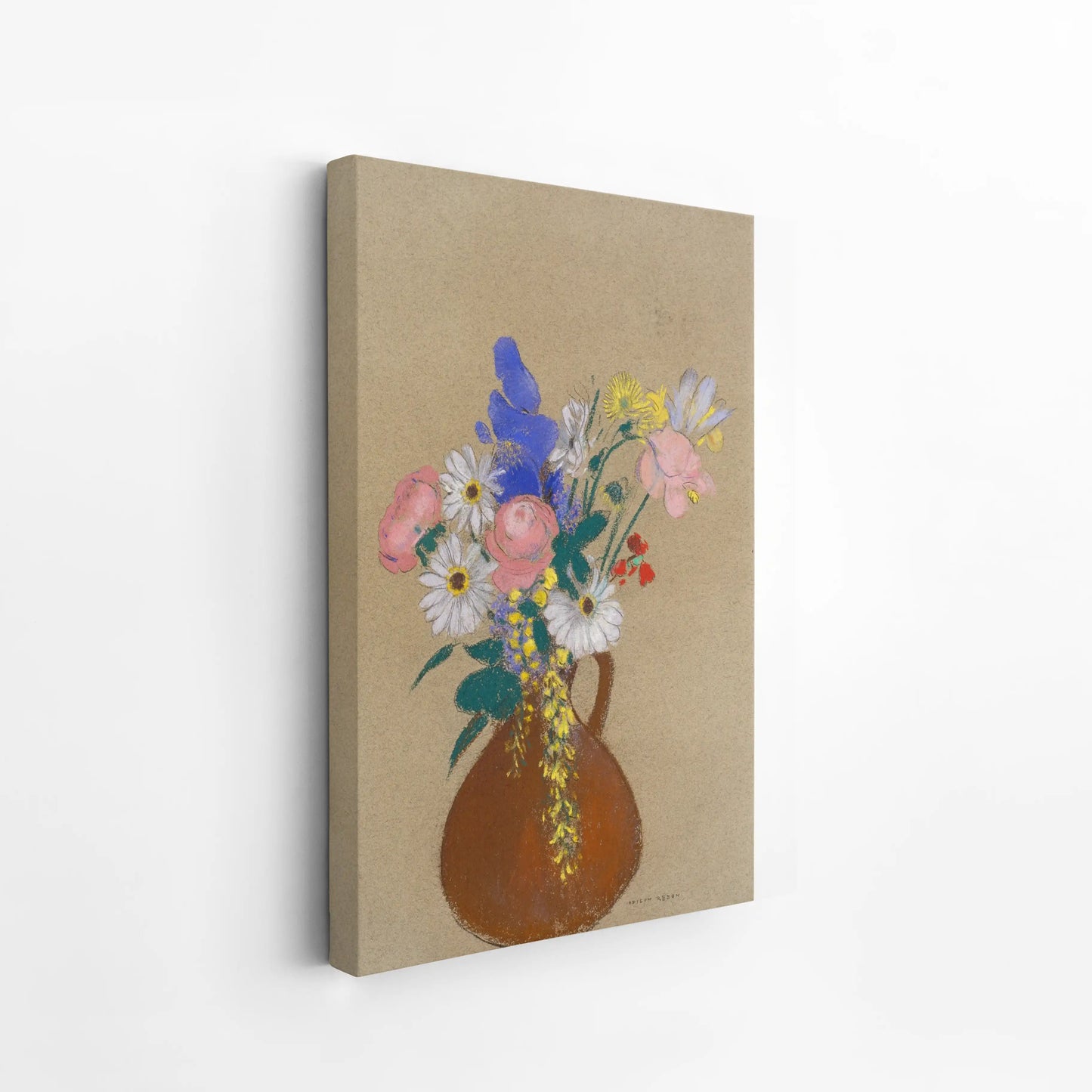 Bouquet of flowers in a brown clay vase by Odilon Redon (1900–1916)