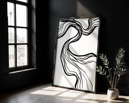 Abstract Black & White Lines, Mid Century Modern, Wall Art