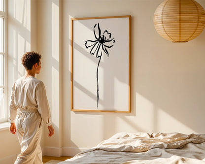 Abstract Flower, Black & White, Mid Century Modern