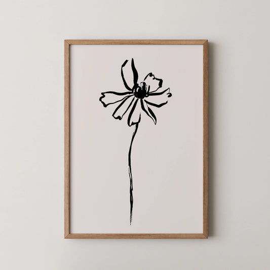 Abstract Flower, Black & White, Mid Century Modern