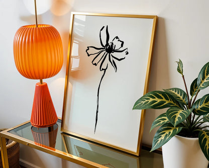 Abstract Flower, Black & White, Mid Century Modern