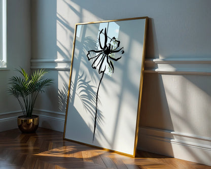Abstract Flower, Black & White, Mid Century Modern