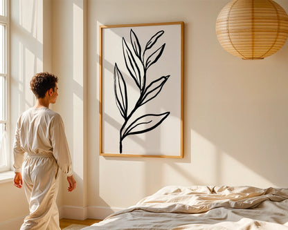 Abstract Leaf, Black & White, Mid Century Modern