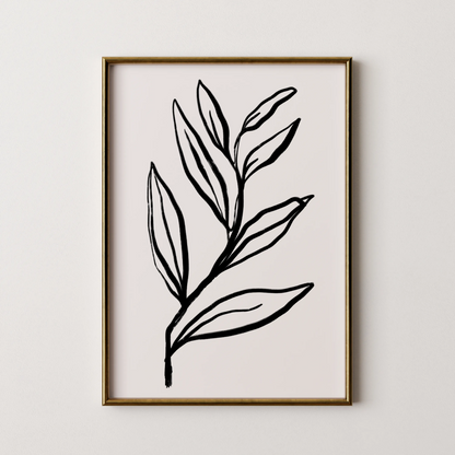 Abstract Leaf, Black & White, Mid Century Modern