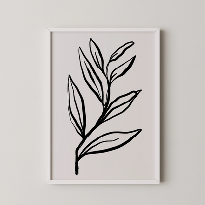 Abstract Leaf, Black & White, Mid Century Modern