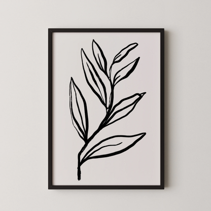 Abstract Leaf, Black & White, Mid Century Modern