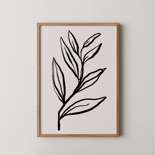 Abstract Leaf, Black & White, Mid Century Modern