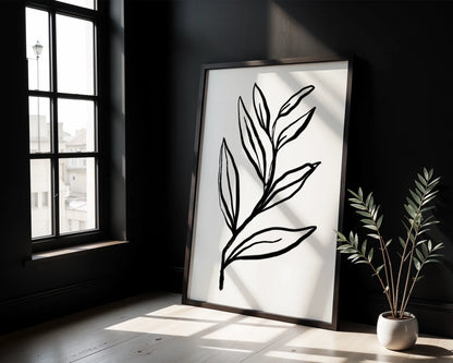 Abstract Leaf, Black & White, Mid Century Modern