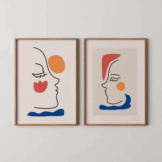 Abstract Line Art, Set of 2, Black & White Mid Century Aesthetic Wall Art