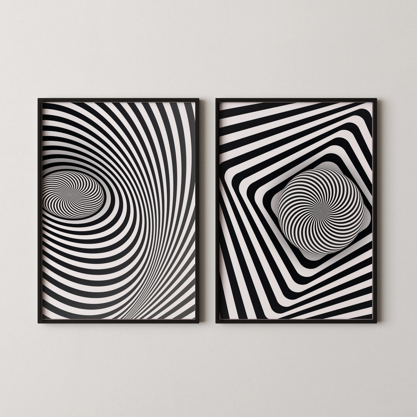 Abstract Line, Set of 2, Black & White Mid Century Aesthetic Wall Art