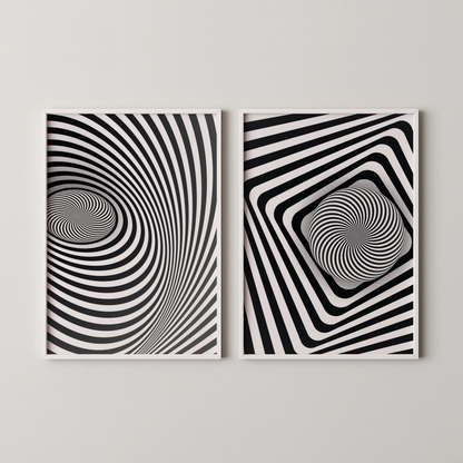 Abstract Line, Set of 2, Black & White Mid Century Aesthetic Wall Art