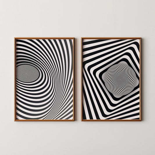 Abstract Line, Set of 2, Black & White Mid Century Aesthetic Wall Art