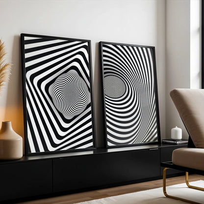 Abstract Line, Set of 2, Black & White Mid Century Aesthetic Wall Art
