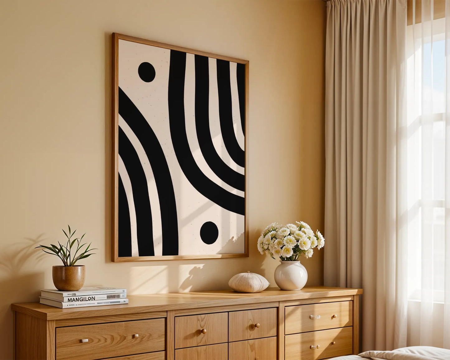 Abstract Lines, Black & White, Mid Century Modern