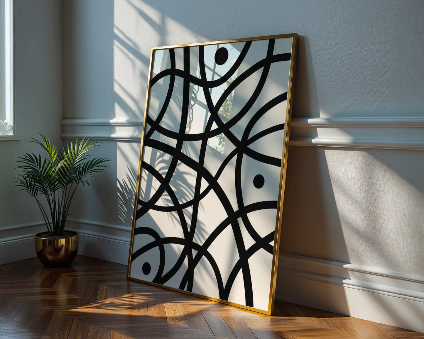 Abstract Lines I, Black & White, Mid Century Modern