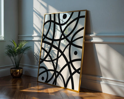 Abstract Lines I, Black & White, Mid Century Modern