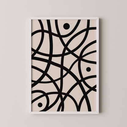 Abstract Lines I, Black & White, Mid Century Modern