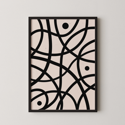 Abstract Lines I, Black & White, Mid Century Modern