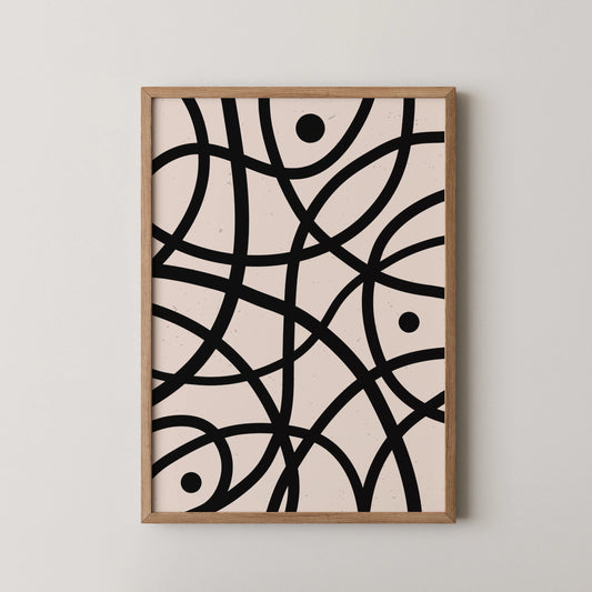 Abstract Lines I, Black & White, Mid Century Modern
