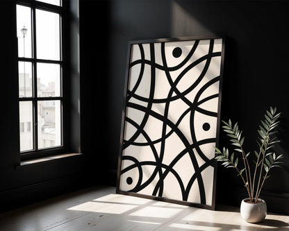 Abstract Lines I, Black & White, Mid Century Modern