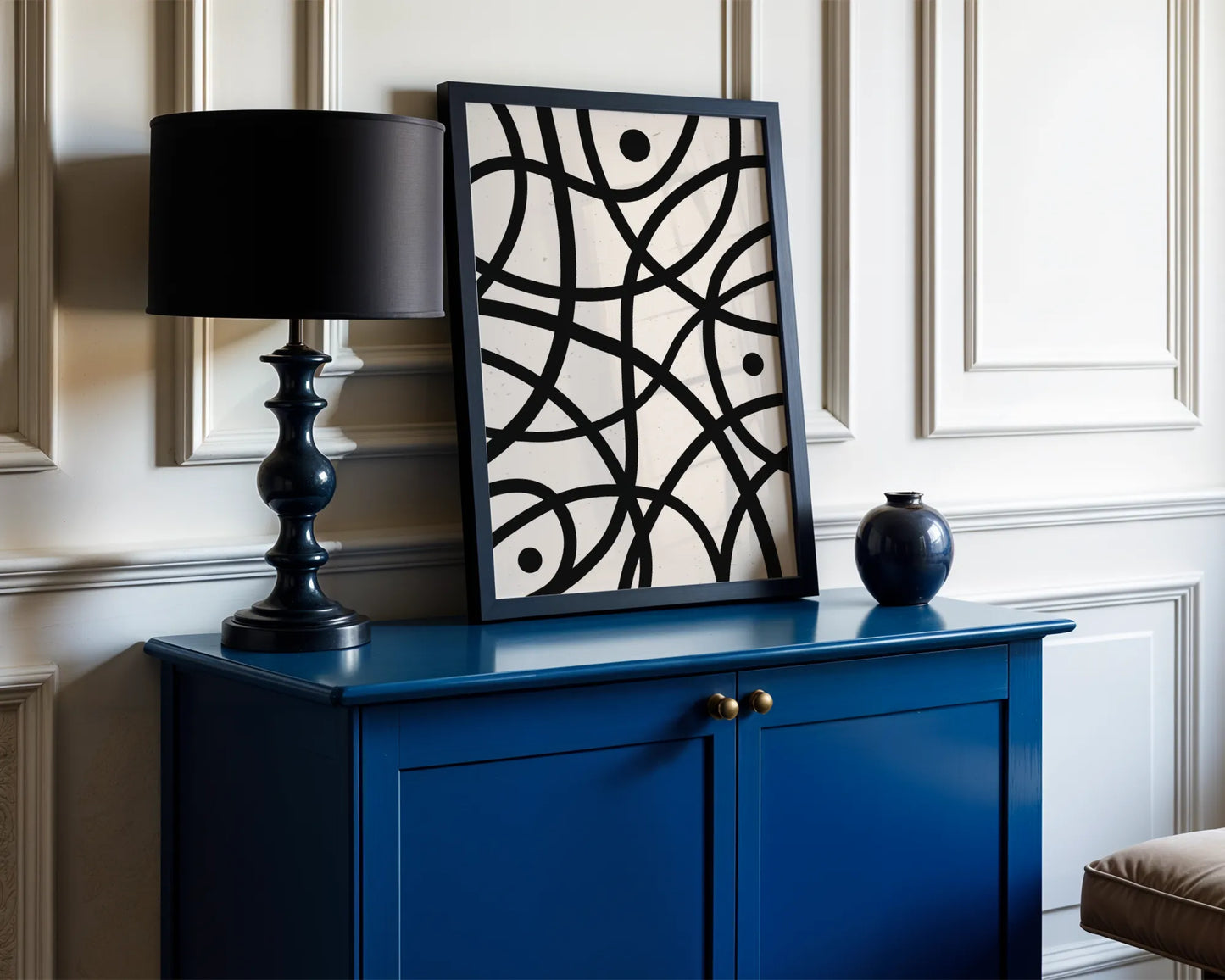 Abstract Lines I, Black & White, Mid Century Modern