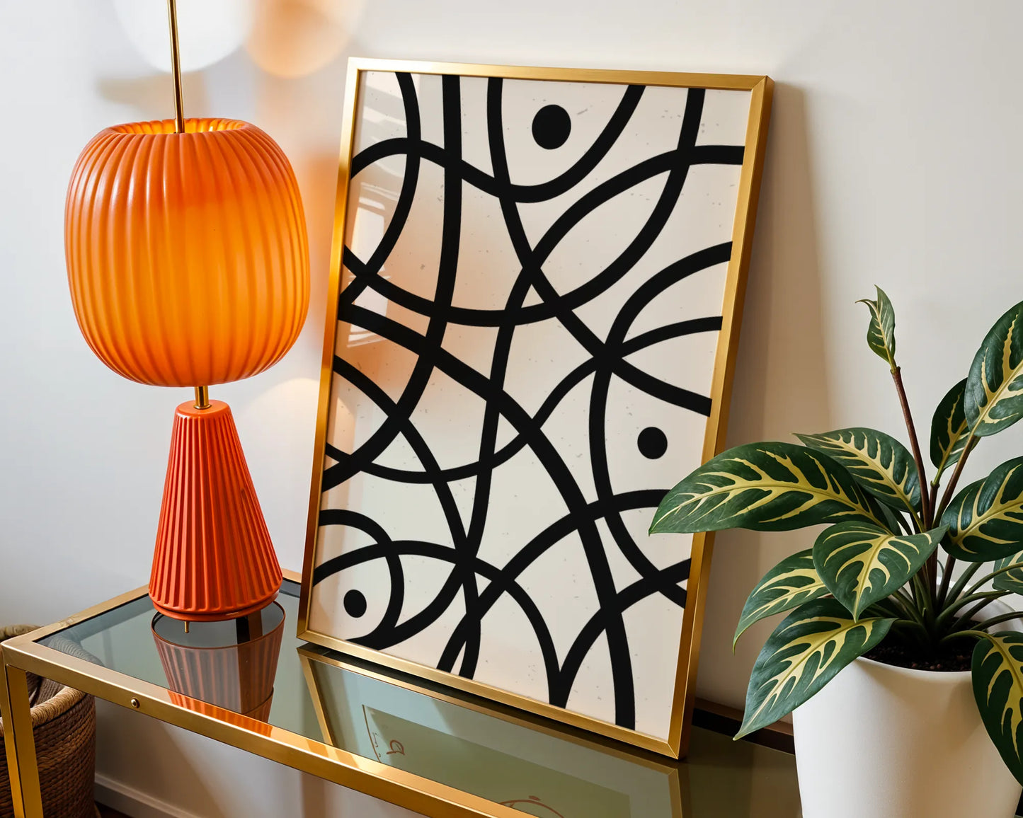Abstract Lines I, Black & White, Mid Century Modern